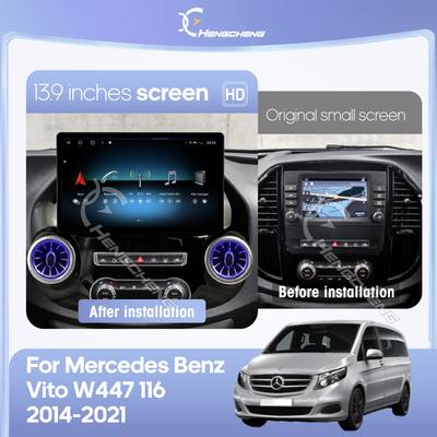 13,9 дюйма Для Mercedes Benz Vito W447 2014-2025 Автомобильный мультимедийный плеер GPS-навигация Радио Android12 8+256 ГБ CarPlay 4G 360° Камера
