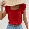 Женская футболка Летняя Повседневная с коротким рукавом Весенне-летняя Новинка Квадратный вырез Рубашка с рюшами Топ