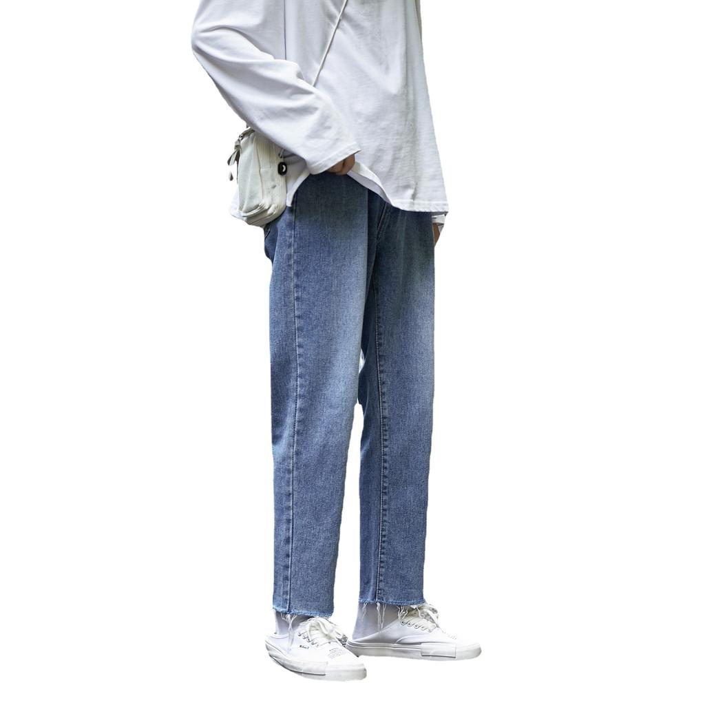 Jeans Men's Trendy Brand Ins Loose Fitting Straight Leg Patchwork Dad Pants Korean Version Trend Versatile Spring Casual Cropped Pants