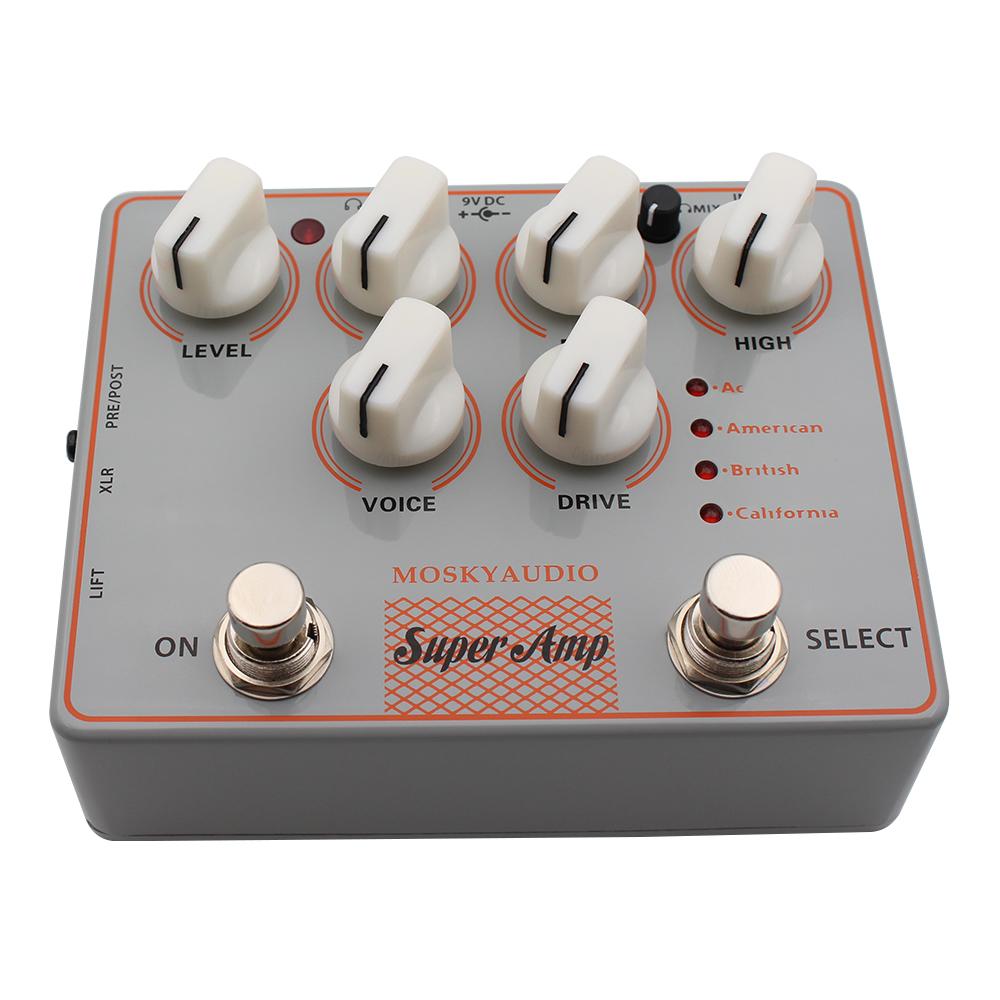 Moskyaudio SUPER AMP 4-в-1 Педаль-симулятор усилителя с эффектами, DI, входом для наушников и AUX для электрогитары и бас-гитары, предусилитель