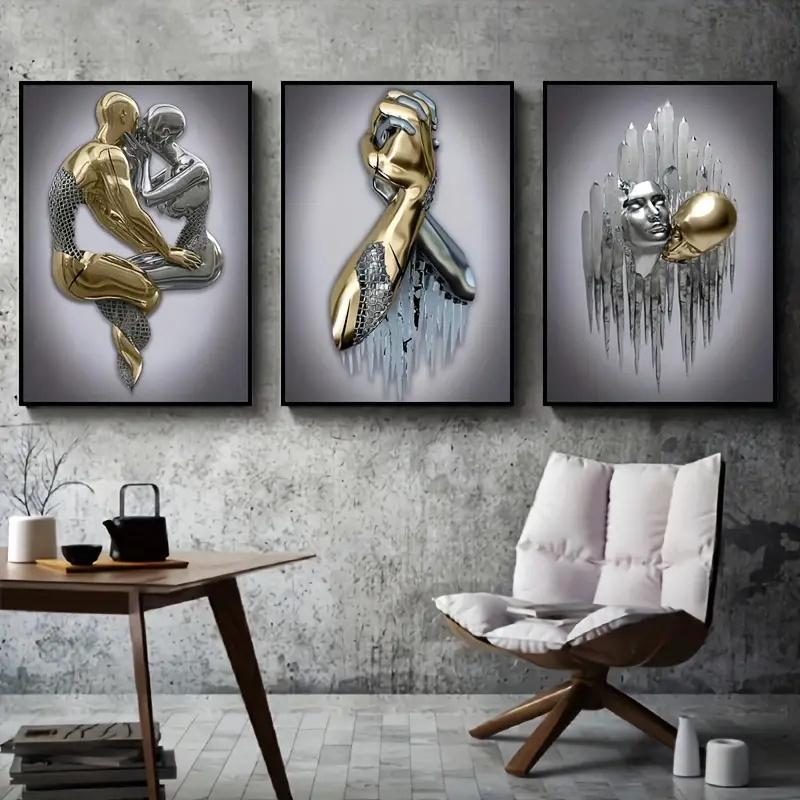 Statue Art Canvas Painting Decor Romantic Abstract Poster Modern Living Room Bedroom 3pcs Metal Figure
