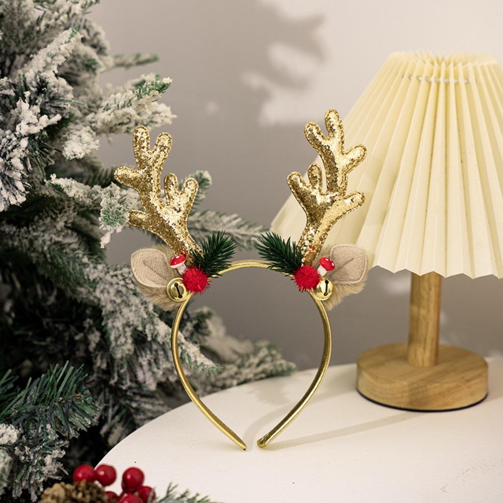 Ободок с оленьими рогами, рога, колокольчик, рождественский ободок с рогами, новый рождественский обруч для волос 2025