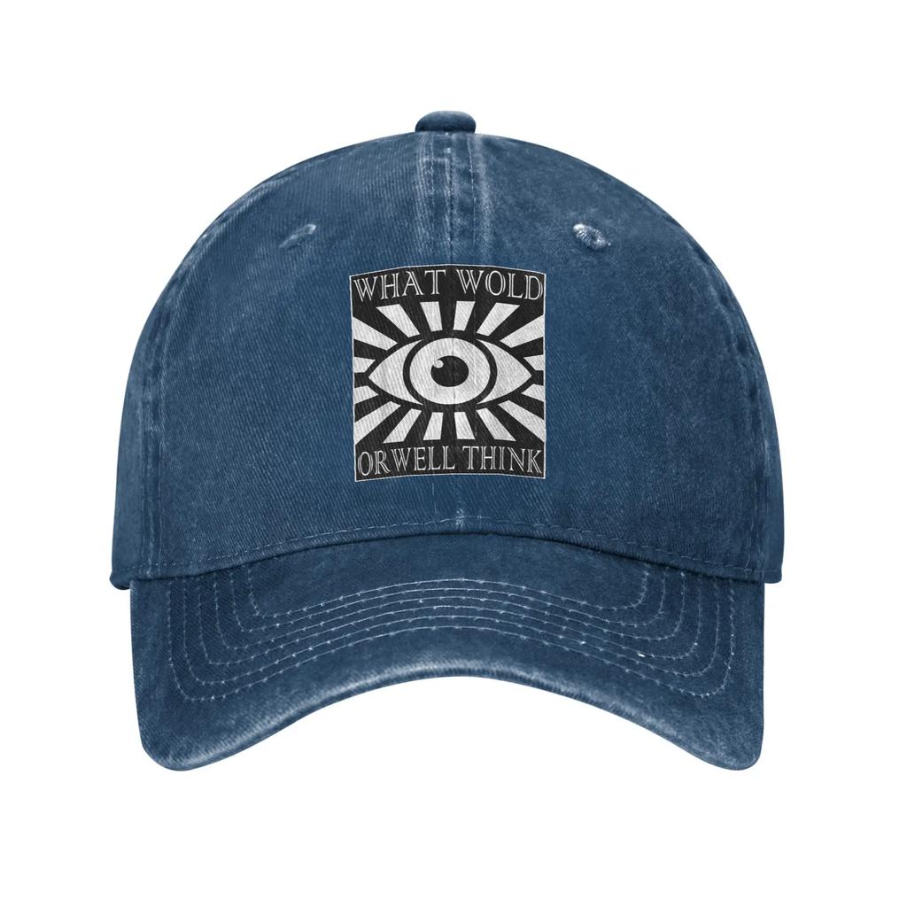 What Would Orwell Think Unisex Baseball Cap Fiction Dystopian Distressed Denim Caps Hat Casaual Workouts Adjustable Fit Headwear
