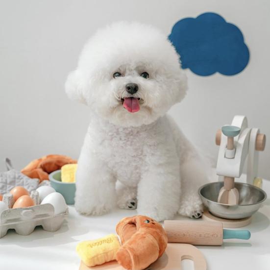 Plush Croissant Dog Toy Squeaky Bread Dog Chew Toy with Crinkle Sound Interactive Puppy Snuffle Toy for Small Medium Dogs