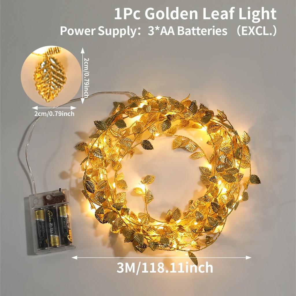 LED Golden Leaves String Light Battery-operated Garland For Living Room Bedroom Party Wedding New Year Birthday Party Decoration