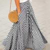 2024 Spring/Summer Elegant High-Waist Plaid Midi Skirt with Big Swing