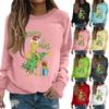 Women's Fashion Casual Long Sleeve Solid Color Christmas Printed Round Neck Top Sweatshirt