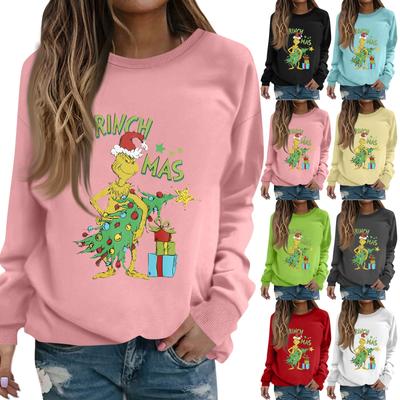 Женская модная повседневная толстовка с длинным рукавом, однотонная, с рождественским принтом, с круглым вырезом