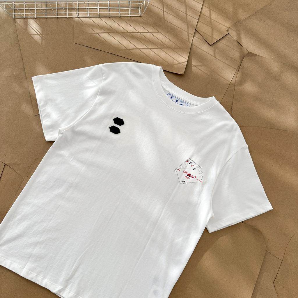 Off-White Летняя новинка 2025 года с принтом покерных карт и букв, классическая футболка с короткими рукавами для мужчин и женщин, парная футболка