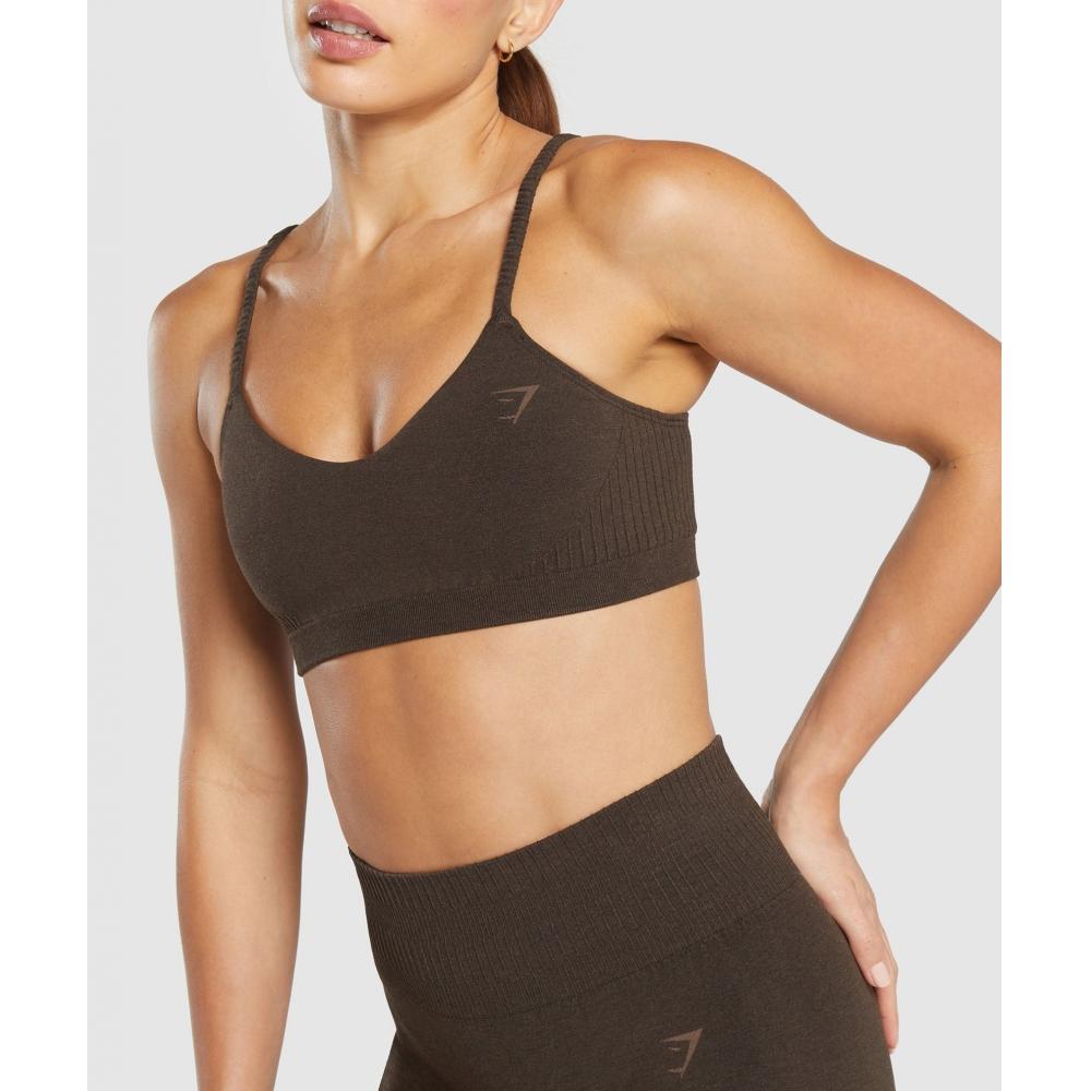 Gymshark Роскошный бесшовный бюстгальтер-бралетт орехово-коричневый меланж B9a8i Nc1d