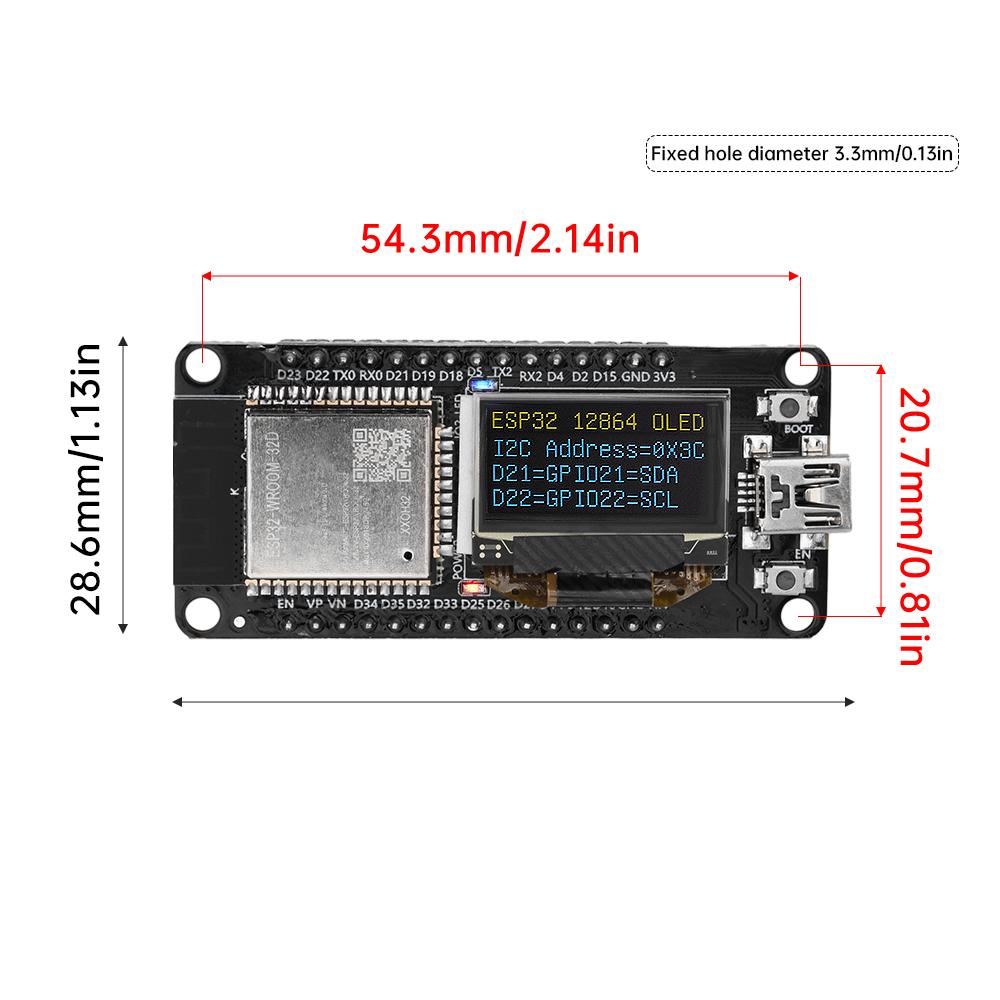 ESP32 ESP-WROOM-32D WIFI Плата разработки Модуль Ch340C Желто-синий Дисплей с 0,96-дюймовым OLED-экраном 30-контактная Плата для демонстрации
