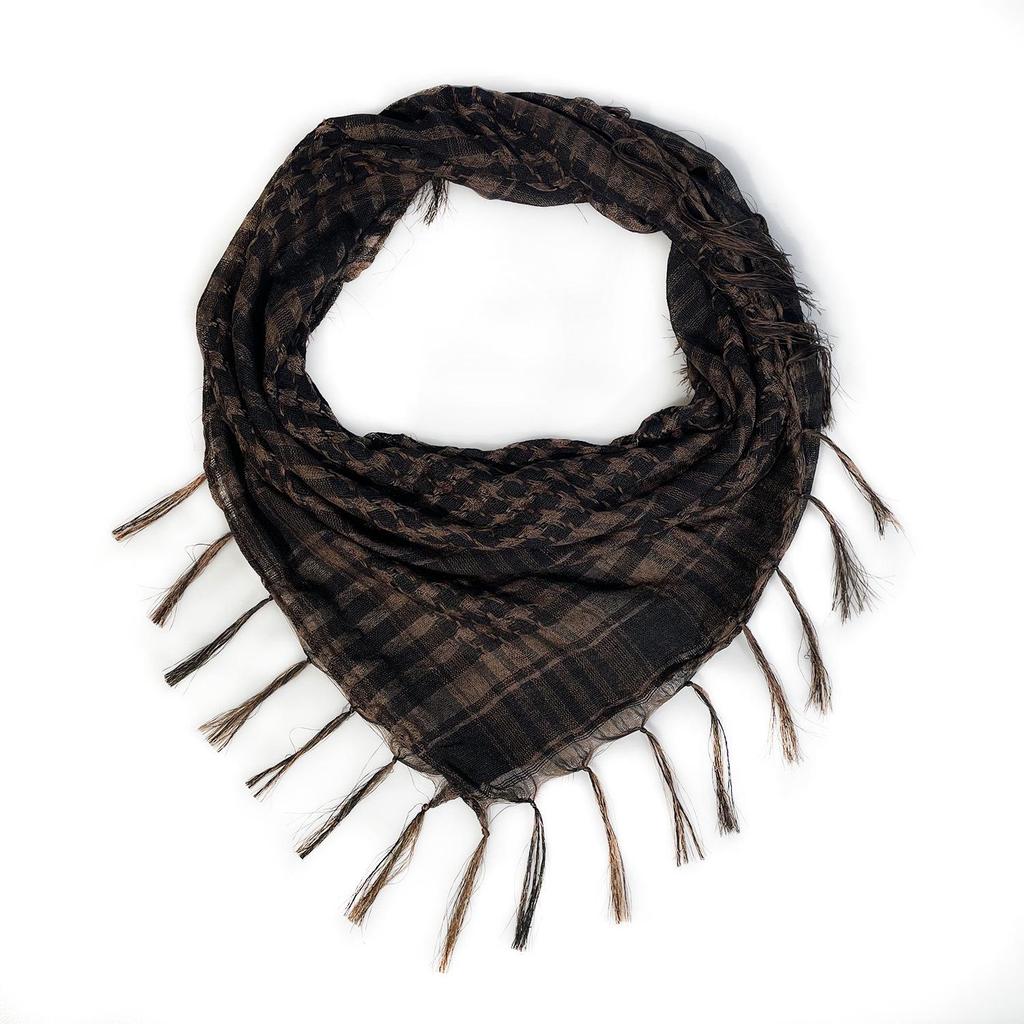 Silk Houndstooth Tactical Desert Scarf with Tassels for Outdoor Use