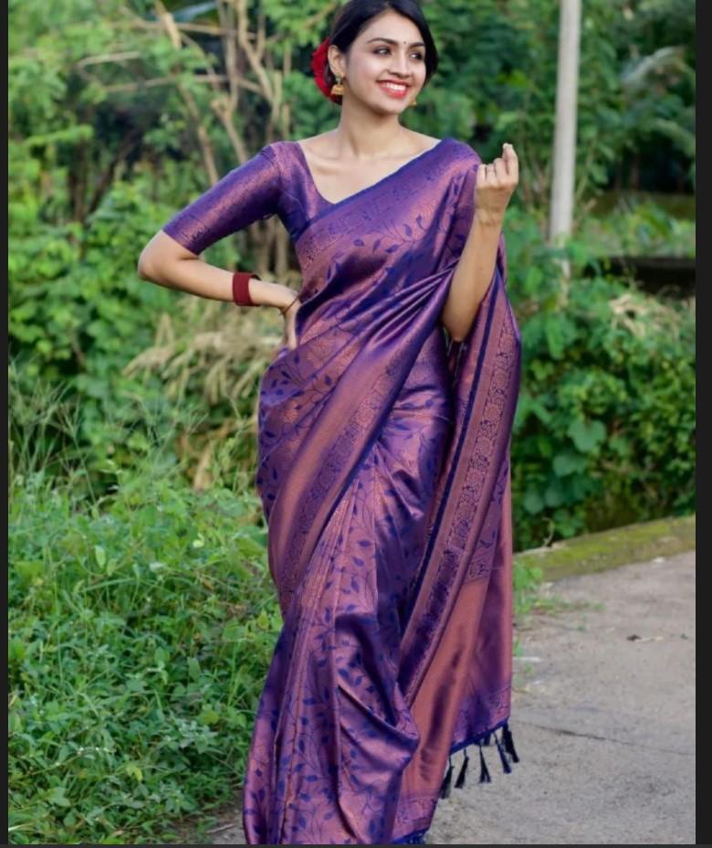 Индийское традиционное мягкое шелковое сари личи с жаккардовым плетением