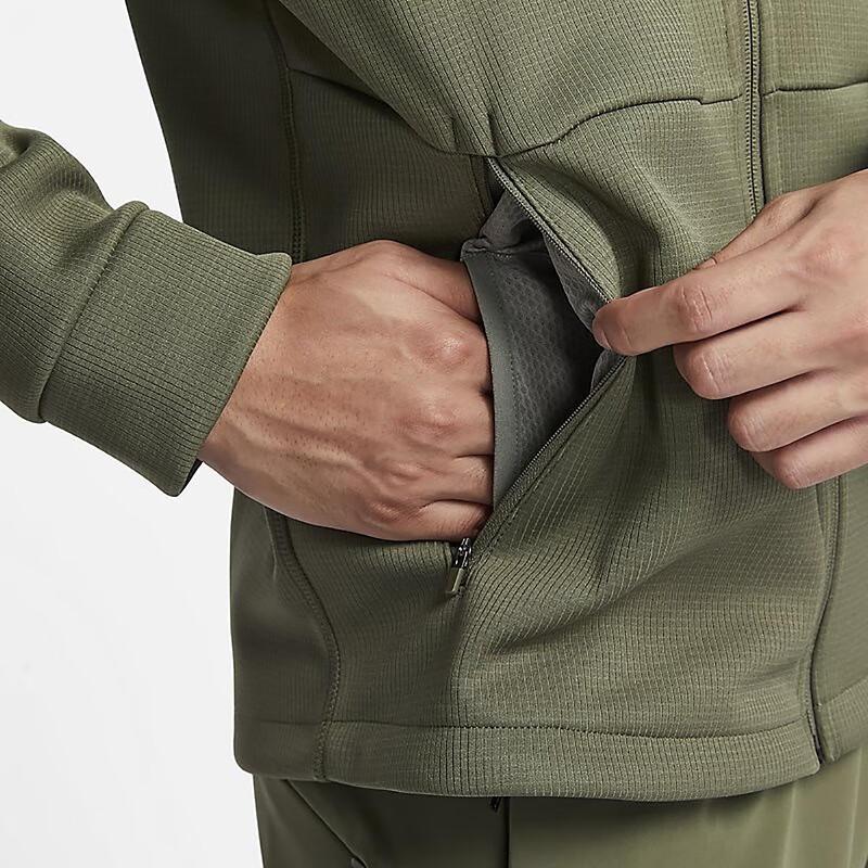 Nike Однотонная повседневная толстовка с капюшоном и молнией с длинным рукавом, мужская толстовка зеленого цвета FN3057-222