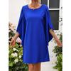 Летнее круглое шея накидка с коротким рукавом свободные женские повседневные платья элегантное синее платье больших размеров для женщин модное винтажное однотонное женское короткое платье 25913