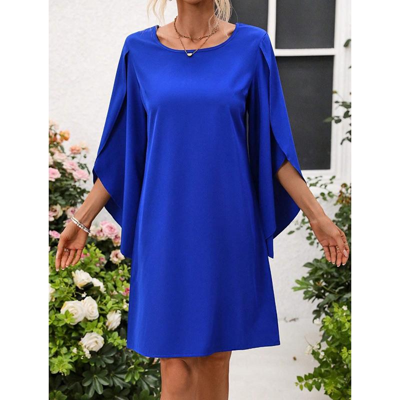 Летнее круглое шея накидка с коротким рукавом свободные женские повседневные платья элегантное синее платье больших размеров для женщин модное винтажное однотонное женское короткое платье 25913