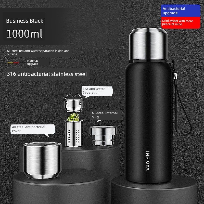 All-Steel Large-Capacity Insulated Cup 316 Stainless Steel Water Cup for Men and Women, Tea Brewing, Car-Mounted, Outdoor Tea-Water Separation Cup