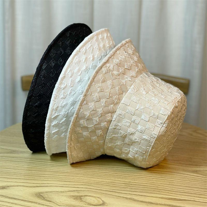 New bucket hat women's spring and autumn pure cotton plaid fashion sunscreen sun hat cover face sun hat sweet tide