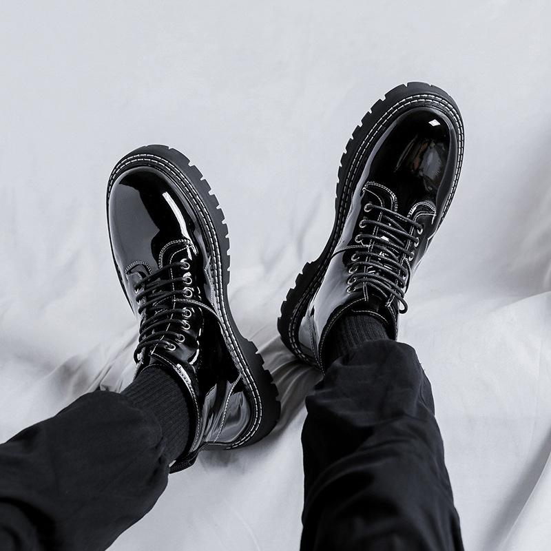 Мужские повседневные ботинки на платформе черные трендовые туфли из лакированной кожи для вечеринки, выпускного вечера, ковбойские ботильоны, весенне-осенние короткие ботинки