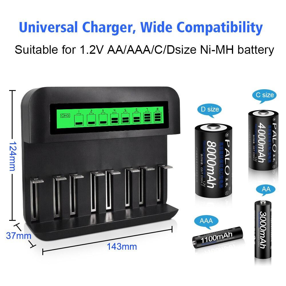 PALO LCD Display USB Smart Battery Charger for AA AAA SC C D Size Rechargeable Battery Batteries 1.2V Ni-MH Ni-CD Quick Charger
