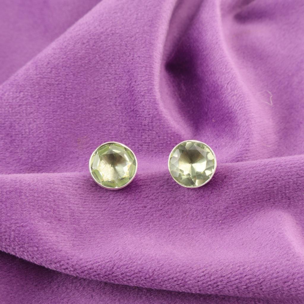 Натуральный зеленый аметист подарок дочери серьги-пусеты ювелирные изделия стерлинговое серебро EE-150-13