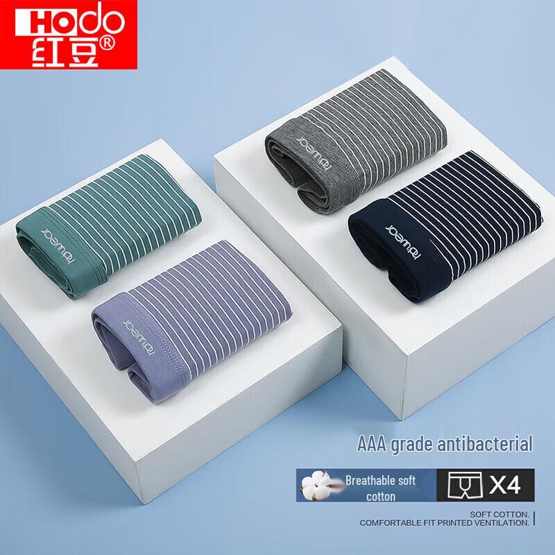 Hodo Men's Striped Antibacterial Cotton Boxer Briefs (4-Pack)