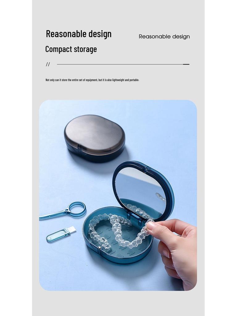 Двухслойный магнитный контейнер с зеркалом - Портативное хранилище для зубных протезов