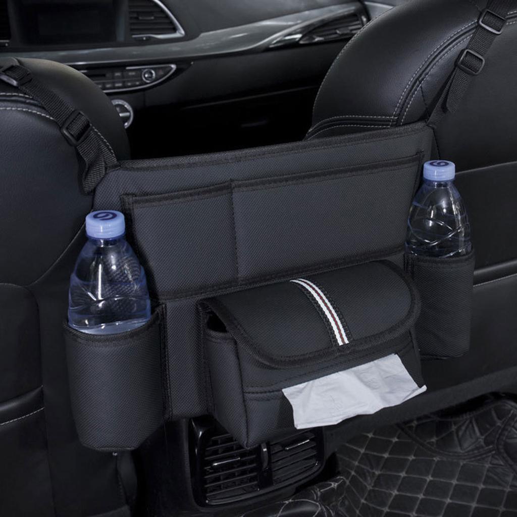 Leather Car Seat Middle Hanger Storage Bag Luxury Auto Handbag Holder Between Seats Tissue Water Cup Pockets Stowing
