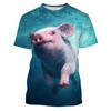 Cute Men and Women Guitar and Pork 3D Printed T-shirt, Imitating Animal Fun Summer Clothing, Round Neck, Short Sleeves, Casual
