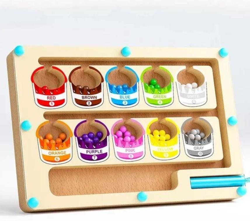 Montessori Magnetic Color Sorting Games Maze Board Pen Moving Bead Games Wooden Control Sensory Play Educational Toys for Kids