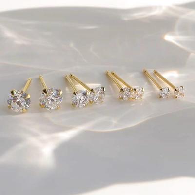Серьги-гвоздики из стерлингового серебра S925, классические мини-серьги-гвоздики с четырьмя когтями, один бриллиант, циркон, японские и корейские, простые женские серьги-гвоздики