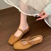 Летние тапочки с закрытым носком, плетеные, женские, элегантные, удобные, слипоны, мюли с ремешком на пятке, шлепанцы
