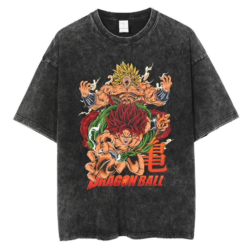 Men Hip Hop Streetwear T Shirt Dragon Ball Graphic T Shirt Cotton Loose Short Sleeve Black Washed Tshirt Oversize Harajuku