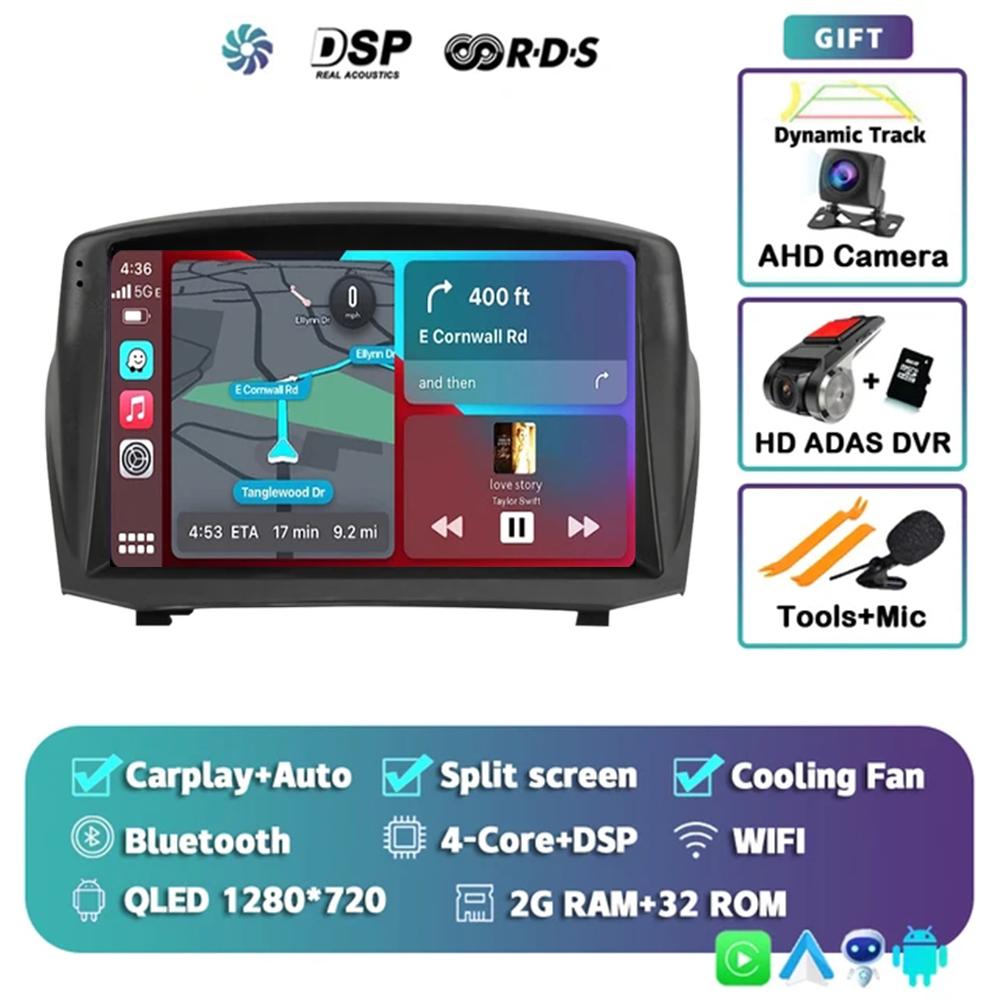Автомагнитола Android 14 для Ford Fiesta Mk 6 2009 - 2018 2 DIN Навигация GPS Carplay Авторадио Стерео Мультимедийный Головной Блок 5G LET WIFI