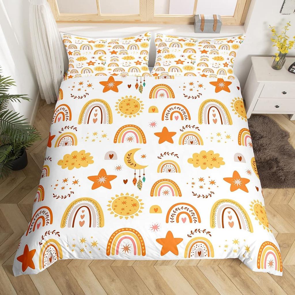 Радужный пододеяльник, комплект постельного белья с изображением сердечек и любви, микрофибра, разноцветный радужно-облачный пододеяльник, двуспальный, для детей и девочек