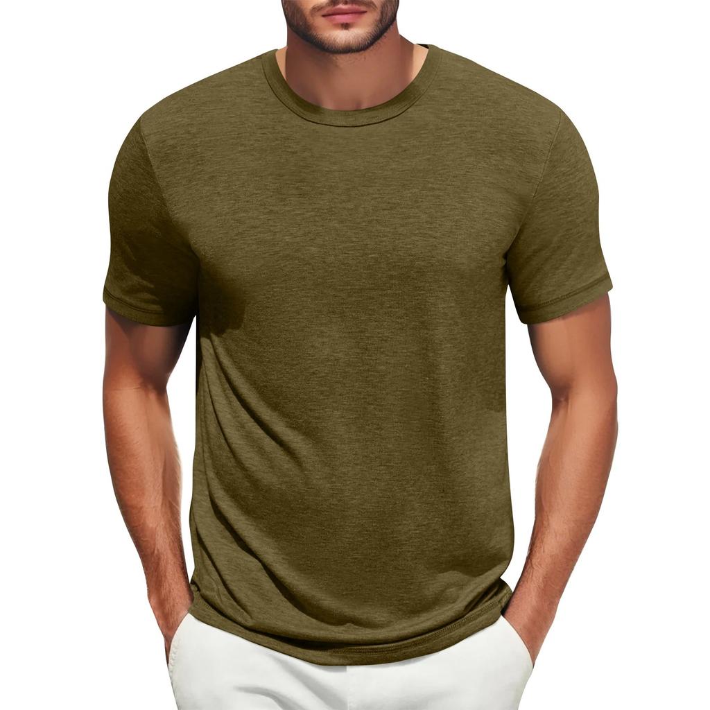 Men's Casual Fashion Comfort Solid Color Round Neck Pullover Sweatshirt Tops