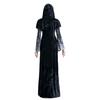 Halloween Costume Suit Witch Queen Dress Shawl Set Scary Death God Women Outfit Skull Printed Dark Style Dress for Halloween Party Stage Show