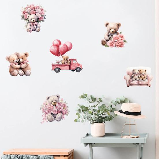 6 шт. наклейки на стену ко Дню Святого Валентина, милый медведь, роза, воздушные шары, романтическая наклейка на стену, украшение для спальни, гостиной