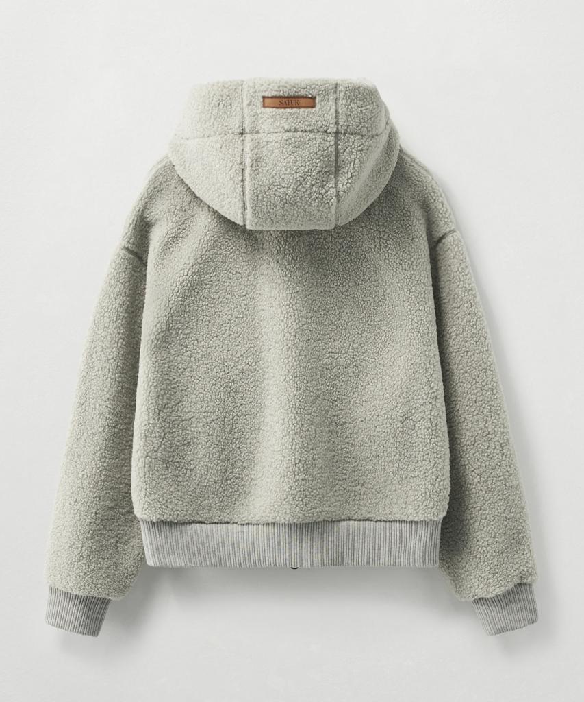 Satur (W) Shearling Fleece Zip-Up Hoodie Khaki