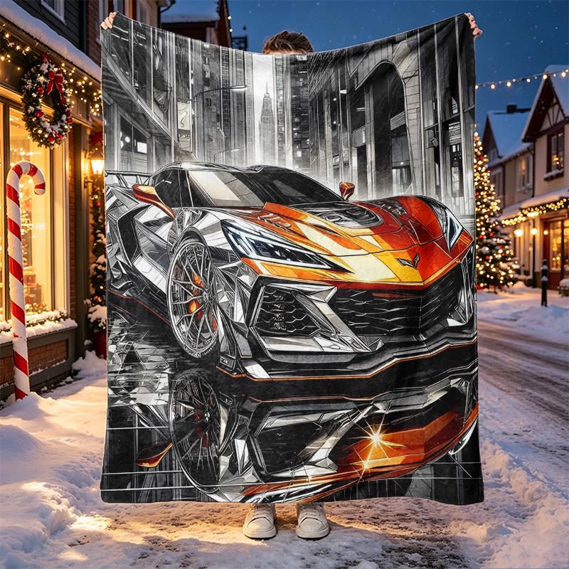 Sports car Pattern Blanket for Home Decoration, Bed, Sofa, Car Travel, Camping, Suitable for All Seasons, Birthday Christmas Gift