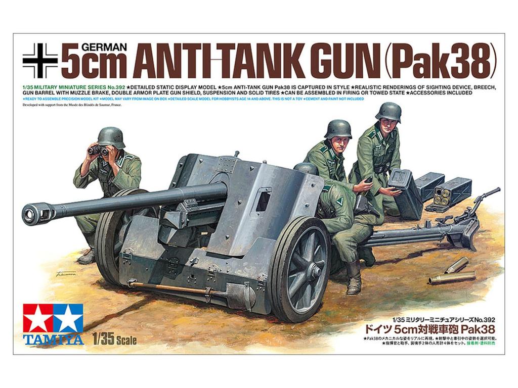 Tamiya Military Miniature Series 392 German 5cm Pak 38 Gun Plastic Model 35392 1/35 No. Anti-Tank (Cannon)