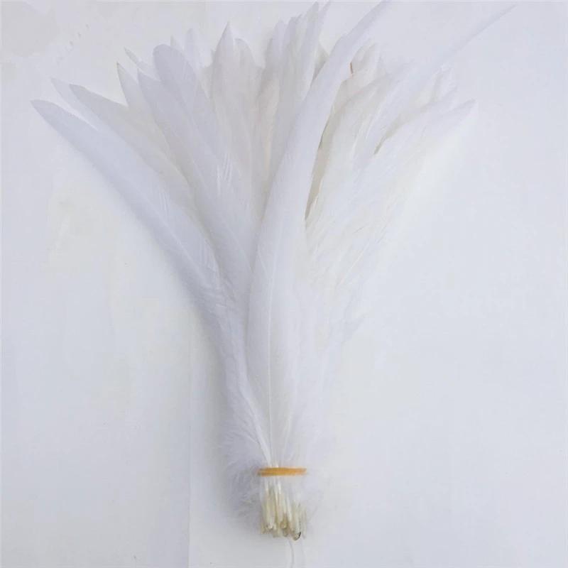 Top Quality 50 Pcs Pure White Rooster Tail Feather 30-35Cm 12-14Inch Natural Feathers Wedding Decoration Clothing Accessories