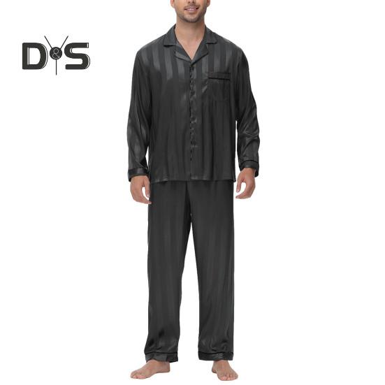2 шт./компл. Шелковый атласный мужской пижамный комплект с пуговицами, длинными рукавами, верхом из пижамы с воротником-стойкой, пуговицами спереди, нагрудным карманом, длинными штанами, одежда для сна