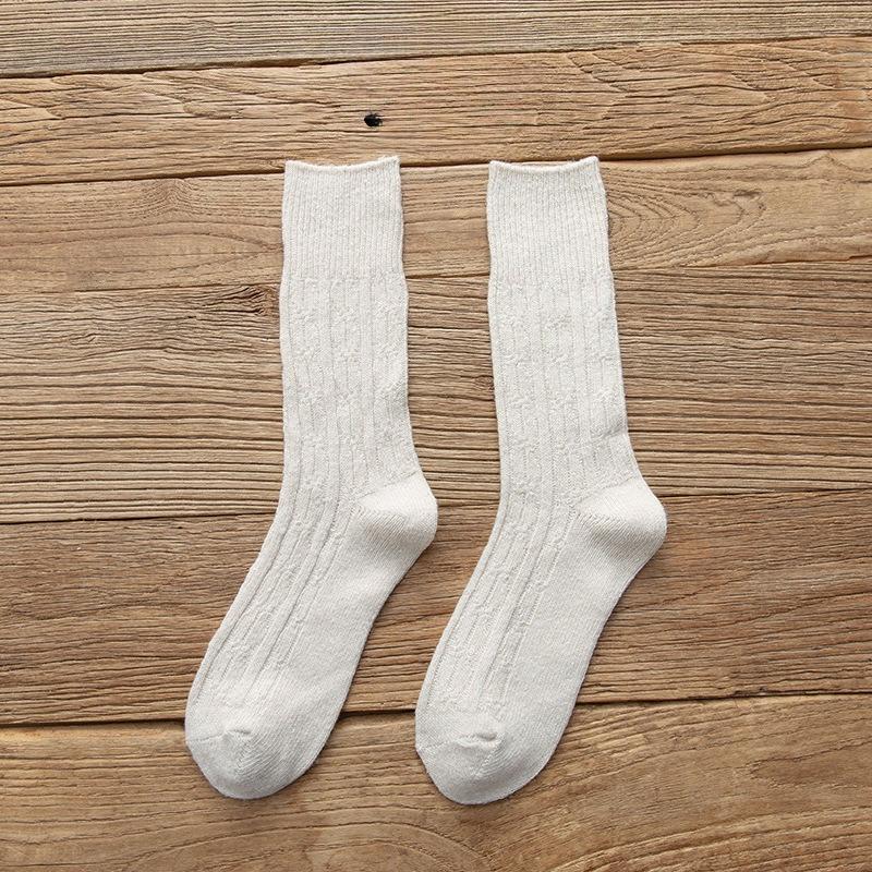 Women's Winter Thickened Warm Wool Socks, Solid-color Pile Socks, Double-needle Women's Socks, High-top Cotton Socks