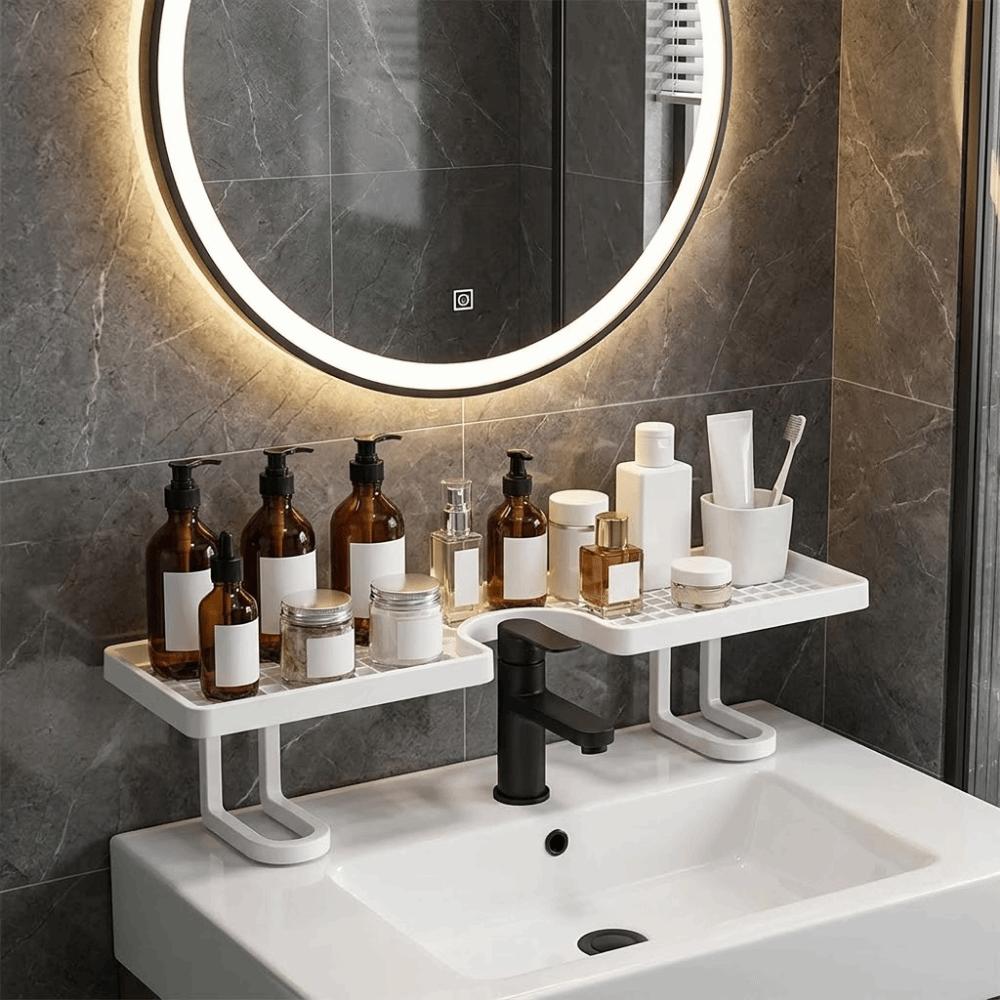 Plastic Faucet Storage Shelf No Drill Bathroom Sink Shelf Multi-functional Over Sink Shelf Hotel