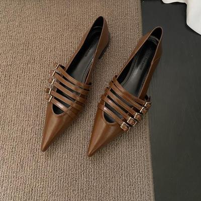 Женская обувь на плоской подошве 2024, дизайнерская роскошная модная женская обувь с пряжкой на плоской подошве, повседневные женские сандалии с острым носком и босоножками на плоской подошве