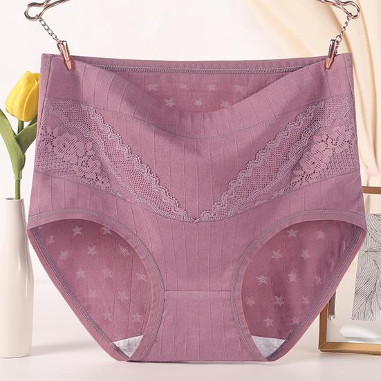 Lady Underpants High Waist Plus Slze Lace Trim Butt-covered Tummy Control Solid Color Elastic Panties Seamless Comfort Daily Sport Briefs