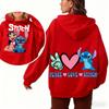 Женская толстовка с капюшоном Stitch Осень Зима Теплый пуловер Милый мультяшный принт Мода Уличная одежда Активный отдых