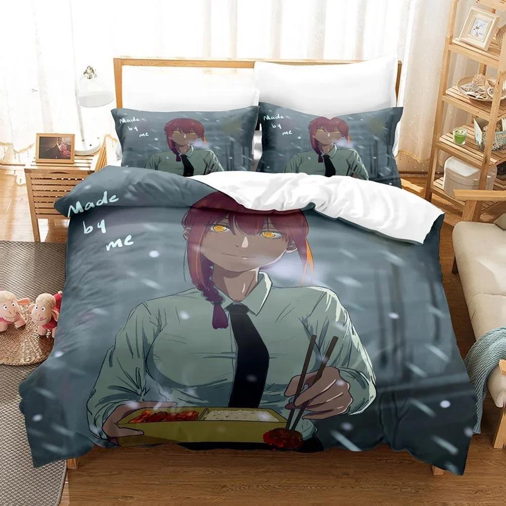 3D-принт аниме «Человек-бензопила» Makima комплект постельного белья, пододеяльник, комплект постельного белья, пододеяльник, наволочка, размер King Queen Twin для мальчиков и девочек взрослых
