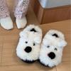 Fashion Winter Womens Cotton Slippers Cartoon Dog Couple Non-Slip Warm Indoor Home Slippers Plush Fluffy Comfortable Floor Slippers